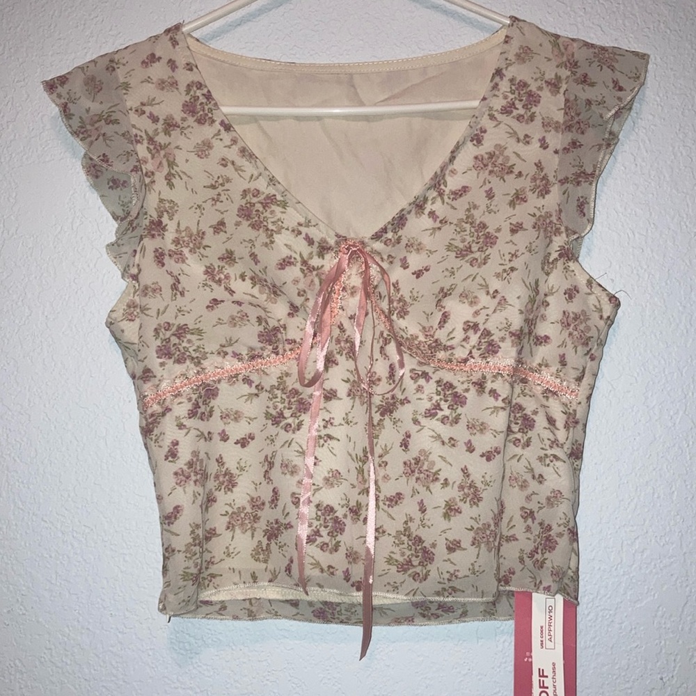 Floral Pink Ruffle Sleeve Top